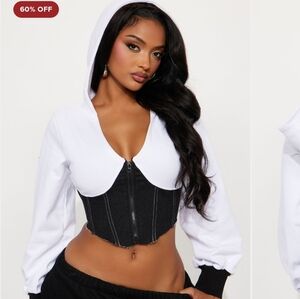 Fashion Nova Black and White Corset Sweatshirt Top